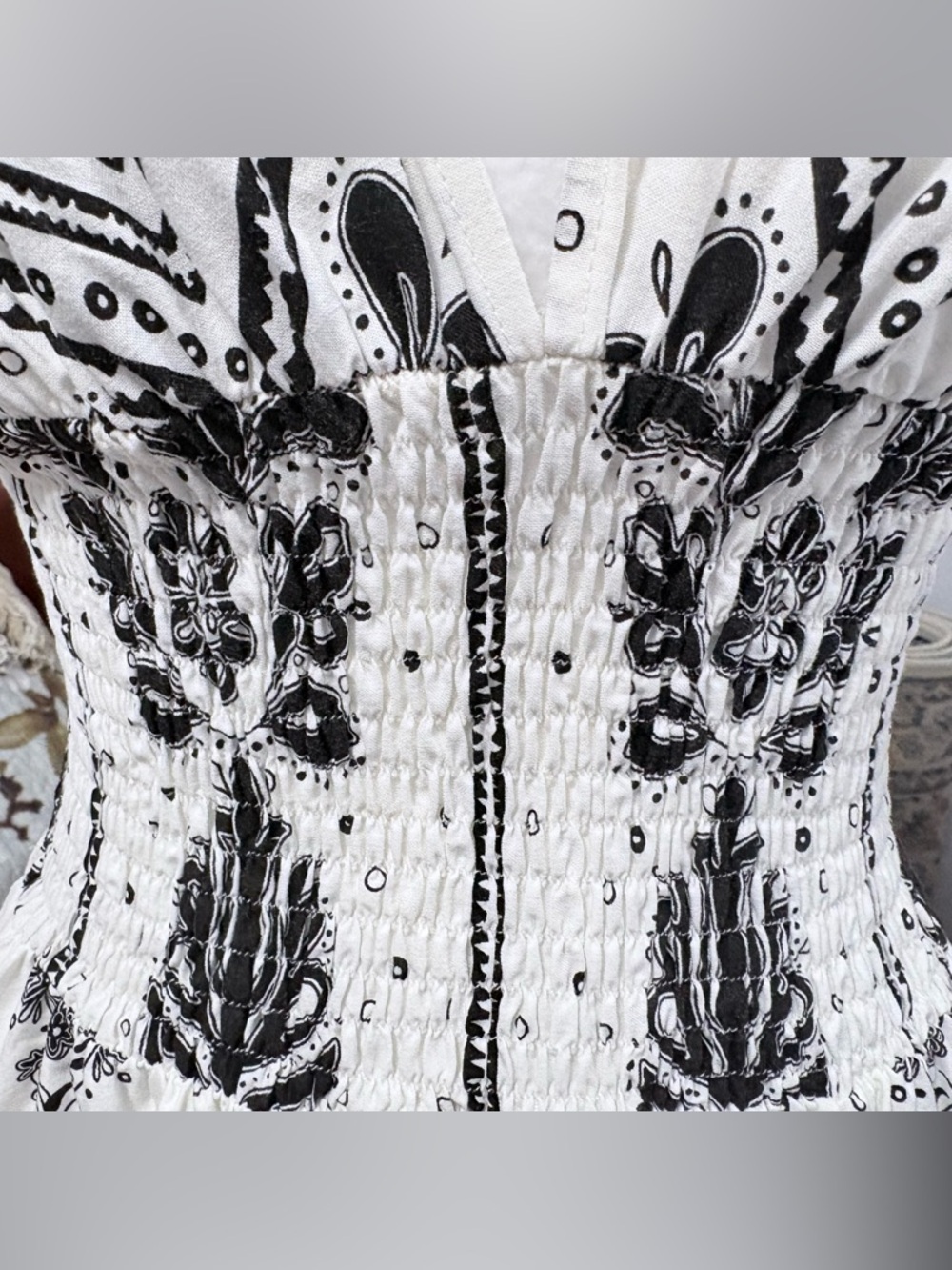 Striking 100% Cotton White and Black Bandana Printed Boho-Chic Dress Beach SZ L - Picture 9 of 11